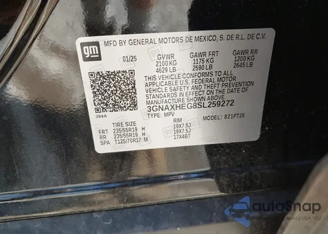 2025 Chevrolet Equinox Fwd Lt from USA, damaged, VIN 3GNAXHEG8SL259272